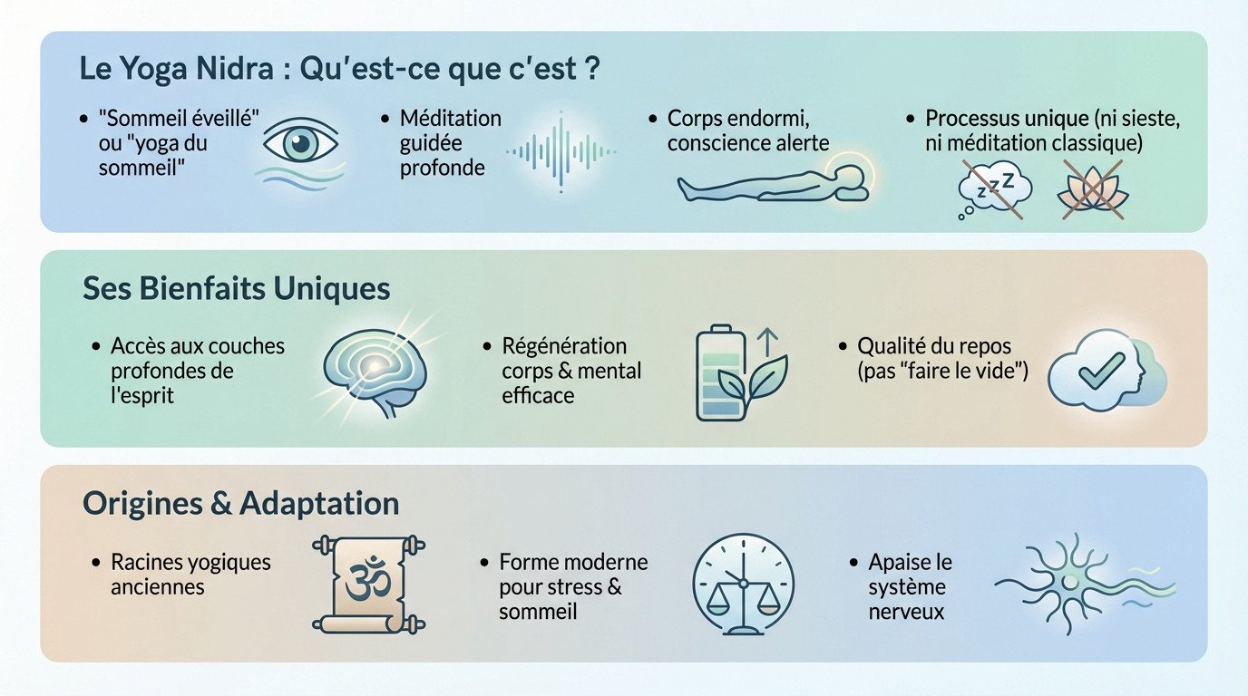 Femme pratiquant le yoga nidra pour dormir en position allongée shavasana
